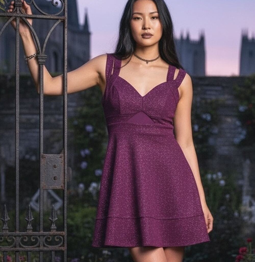 Honey and Rosie VTG Formal Short Dress Burgundy Bling SZ LG Mesh Y2K Baby Doll